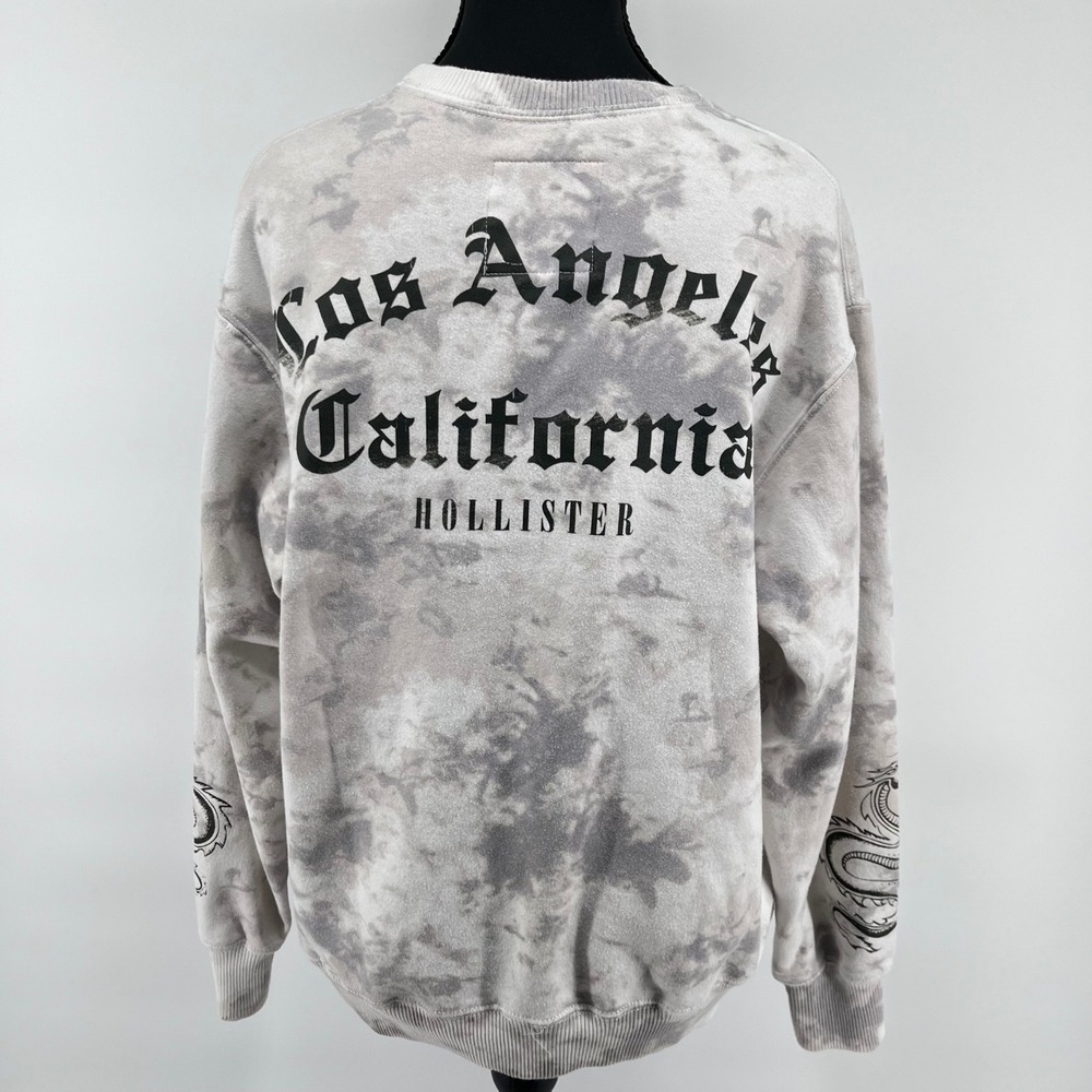 Hollister Grey Tie Dye Dragon Graphic Sweatshirt Los Angeles 2001 XXS